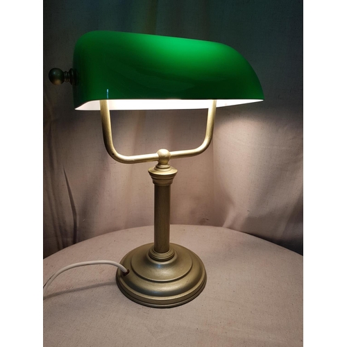 261 - Vintage Style Bankers Lamp, Brass Effect and Green Glass