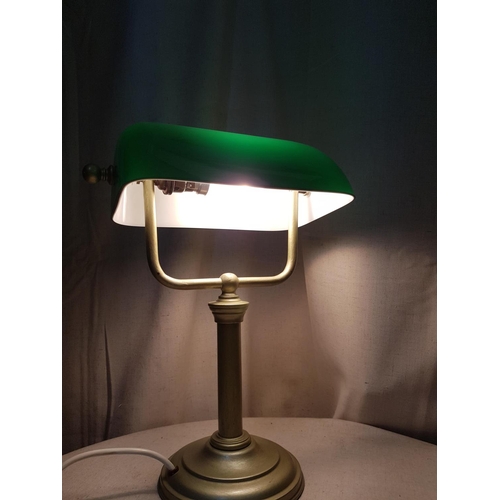 261 - Vintage Style Bankers Lamp, Brass Effect and Green Glass