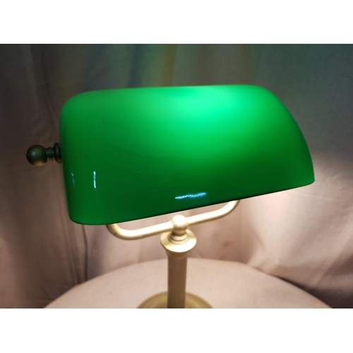 261 - Vintage Style Bankers Lamp, Brass Effect and Green Glass