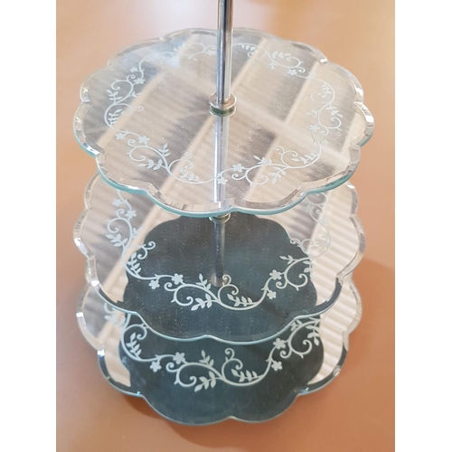 263 - Mirrored Set; Round Wall Mirror (Ø40cm), Cake Stand (H:35cm) and Photo Frame (18 x 22cm) with Matchi... 