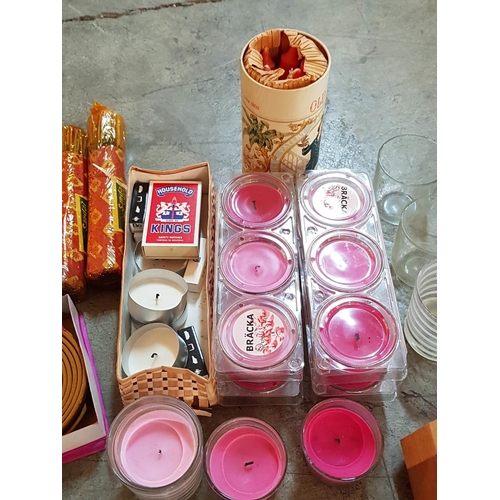 495 - Assorted Candles , Candle Holders and Large Collection of Incense.