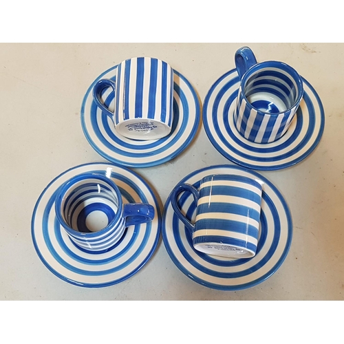 503 - Blue / White Breakfast Set for 4 x (4 x Corn Flakes Bowls and 4 + 4  Cups and Saucers)