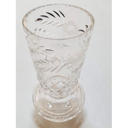 513 - Retro Crystal Vase (H:20cm) with Floral Engraving Together with Vintage Crystal Perfume Bottle (H:14... 