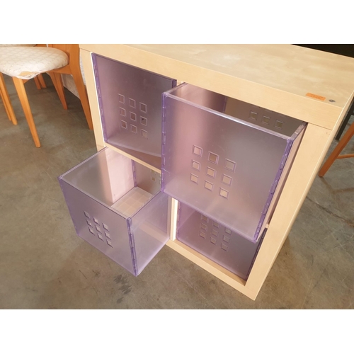 82 - Light Wood Colour '2x2' Storage Unit / Bookcase with Plastic Drawers, (Approx. 79 x 39 x 79cm)