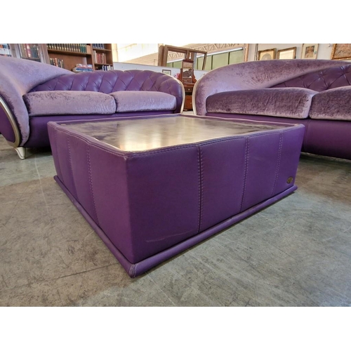 85 - Designed 'Neiri' Purple Leather and Fabric Sofa Set, Comprising 3-Seater Sofa, 2-Seater Sofa and Mat... 