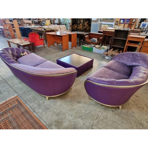 85 - Designed 'Neiri' Purple Leather and Fabric Sofa Set, Comprising 3-Seater Sofa, 2-Seater Sofa and Mat... 