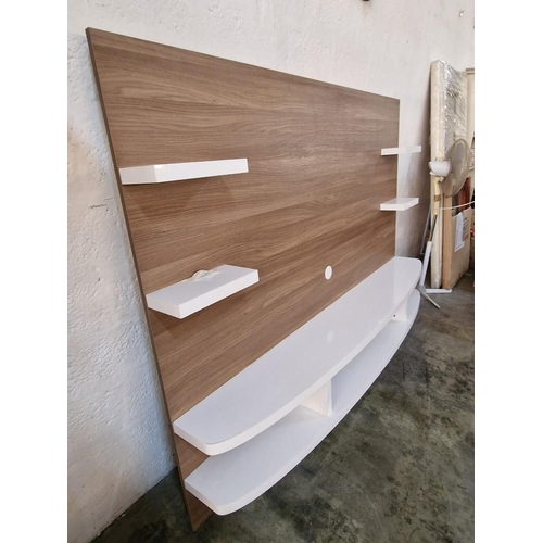 87 - Modern Designer Lounge Wall / TV Unit with Wood Effect Back Panel with White Colour 2 x Full Width B... 