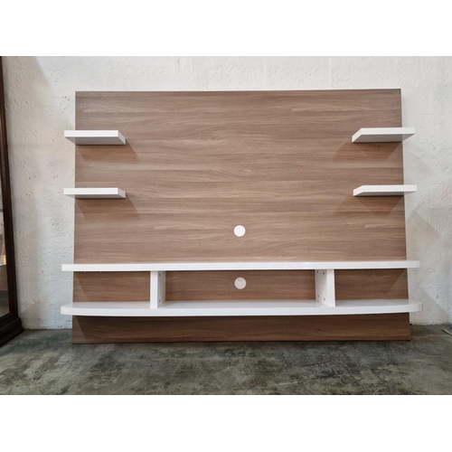 87 - Modern Designer Lounge Wall / TV Unit with Wood Effect Back Panel with White Colour 2 x Full Width B... 