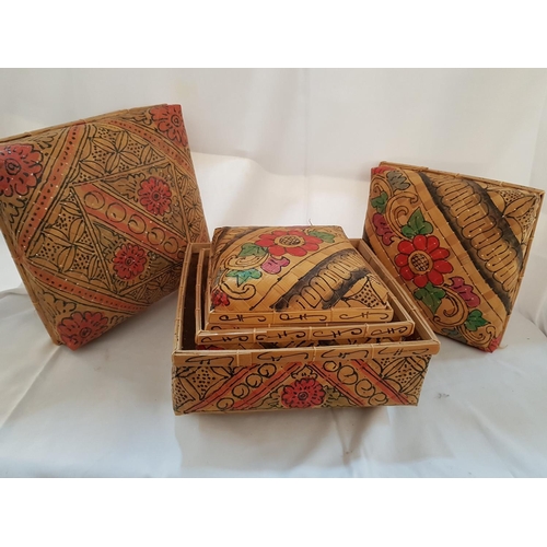 535 - Set of 3 x Different Size Rattan Vintage Style Oriental Lunch Boxes and Large Rattan Vase