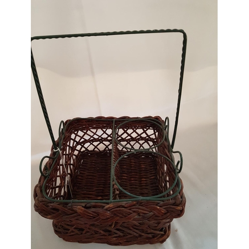 541 - Wicker / Metal Wine Holder (For 2 x Bottles and Glasses)