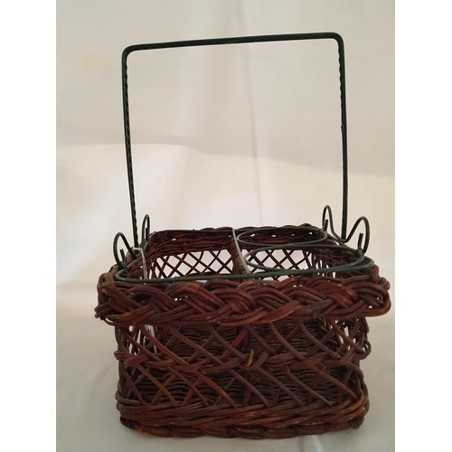 541 - Wicker / Metal Wine Holder (For 2 x Bottles and Glasses)