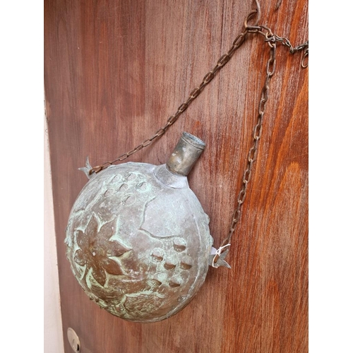 723 - Antique Hand Beaten Copper Water Carrier / Flask with Hanging Chain