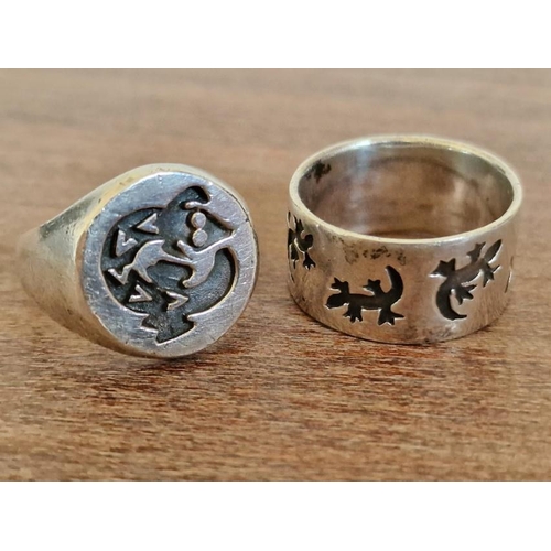 724 - 2 x Sterling Silver Rings with Gecko Designs, (2)