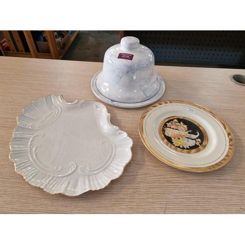 729 - Marble Effect Cheese Dome, Together with Chokin Plate with Peacock Decoration and Haas Czjzek Shaped... 