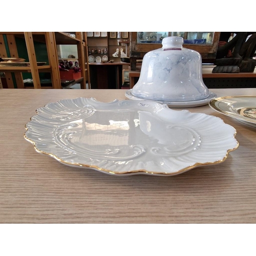 729 - Marble Effect Cheese Dome, Together with Chokin Plate with Peacock Decoration and Haas Czjzek Shaped... 