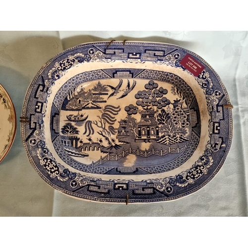 739 - Antique Porcelain Deep Dish in Blue & White Oriental Pattern, (Approx. 33 x 26 x 6cm), Together with... 