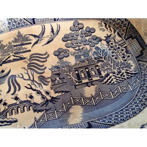 739 - Antique Porcelain Deep Dish in Blue & White Oriental Pattern, (Approx. 33 x 26 x 6cm), Together with... 