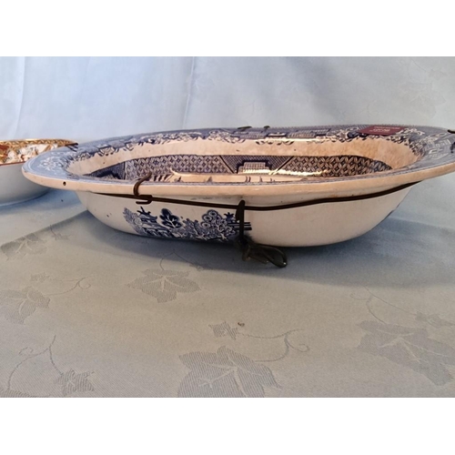 739 - Antique Porcelain Deep Dish in Blue & White Oriental Pattern, (Approx. 33 x 26 x 6cm), Together with... 