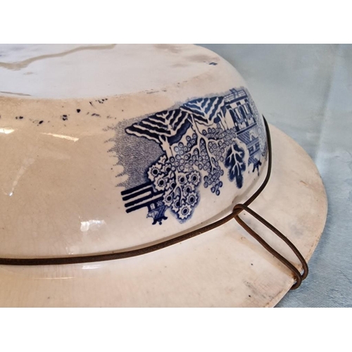 739 - Antique Porcelain Deep Dish in Blue & White Oriental Pattern, (Approx. 33 x 26 x 6cm), Together with... 