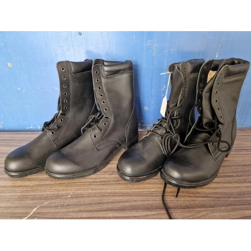 742 - 2 x Pairs of Black Colour Greek Army Boots, Sizes 44 & 45, Unused, (2)