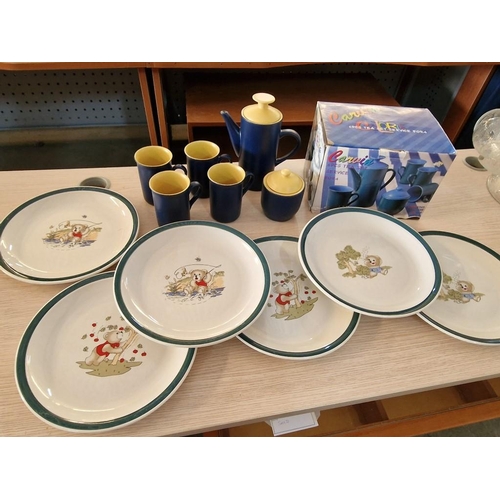 754 - Boxed 6 Pcs Tea Set in Blue & Yellow Colour, Together with Set of 6 x Stoneware Dinner Plates with T... 