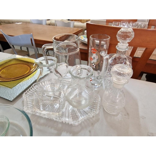 756 - Collection of Glassware; Jugs, Decanter, Candlesticks, Tray, Plates, etc