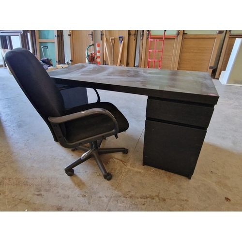 763 - Black Ash Effect Modern Office Desk with Cupboard and Drawer, (Approx. 140 x 65 x 73cm), Together wi... 