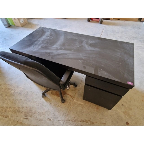 763 - Black Ash Effect Modern Office Desk with Cupboard and Drawer, (Approx. 140 x 65 x 73cm), Together wi... 