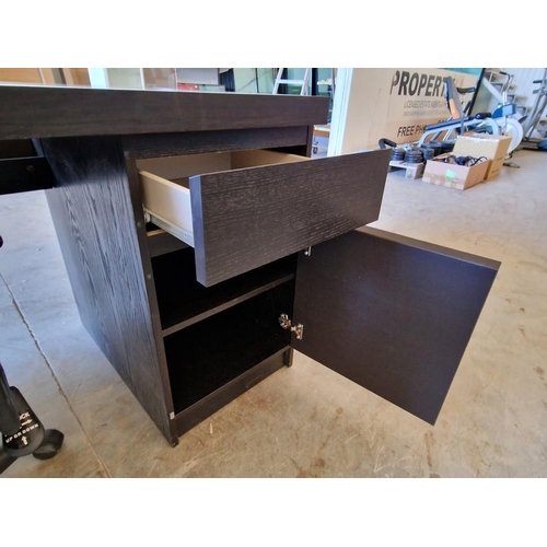 763 - Black Ash Effect Modern Office Desk with Cupboard and Drawer, (Approx. 140 x 65 x 73cm), Together wi... 