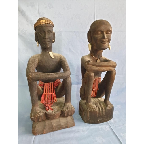 766 - Pair of Large Vintage Carved Wood Philippines Rice Gods Bulul (Approx. 53cm), (2)