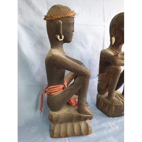 766 - Pair of Large Vintage Carved Wood Philippines Rice Gods Bulul (Approx. 53cm), (2)