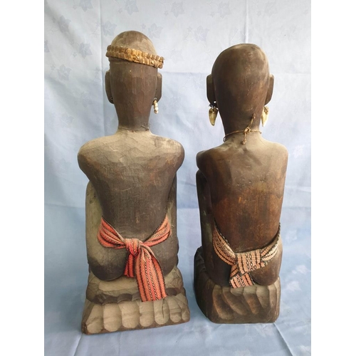 766 - Pair of Large Vintage Carved Wood Philippines Rice Gods Bulul (Approx. 53cm), (2)