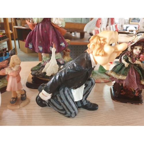 776 - Collection of Figurines and Ornaments; Clown, Girl with Goose, Boy with Rabbit, Couple in Boat, Dumb... 