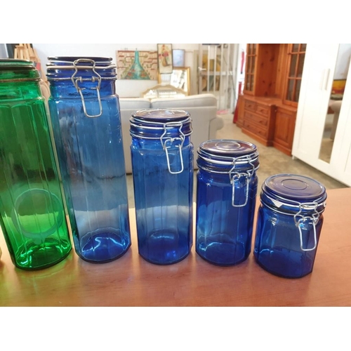 590 - Graduating Set of 4 x Blue and 4 x Green Glass Kilner Jars (8)