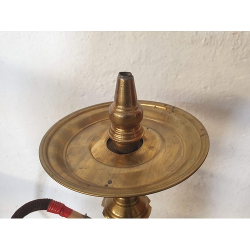 594 - Large Shisha Pipe with Heavy Glass Base and Turned Metal Top (Approx. H: 58cm), (a/f)