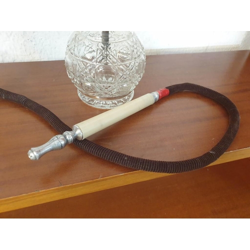 594 - Large Shisha Pipe with Heavy Glass Base and Turned Metal Top (Approx. H: 58cm), (a/f)