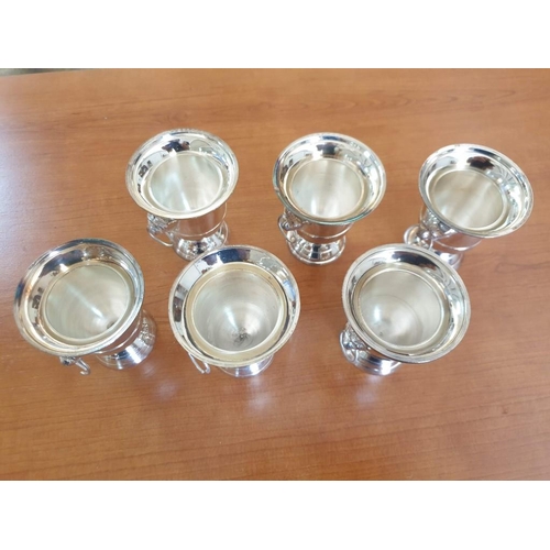 595 - Set of 6 x Decorative White Metal Small Vase / Cups with Lion Handles, Made by 'Sia' (H:7.5cm)