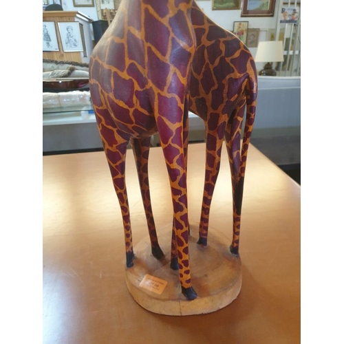 602 - Large Carved Wood Pair of Giraffe with Curved Necks, (Approx. H: 60cm)