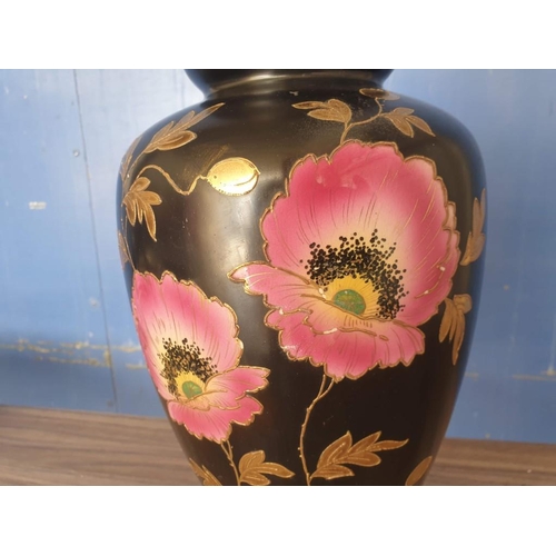 603 - Vintage Porcelain Vase with Hand Painted Flowers, Made in England (Approx. H: 36cm)