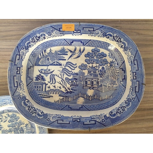 605 - Vintage Blue & White Porcelain Serving Platter / Dish in Willow (Oriental) Pattern, (Approx. 41 x 32... 