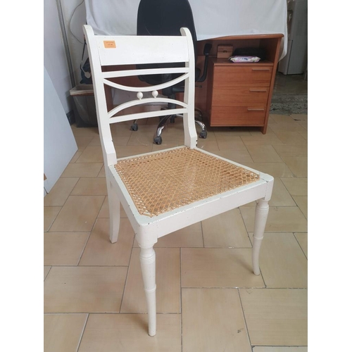 608 - White Painted Vintage Wooden Dining Chair with Cane Seat and Turned Front Legs