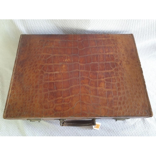 610 - Vintage Crocodile Skin Suitcase, with Original Key, (Approx. 56 x 40 x 21cm)