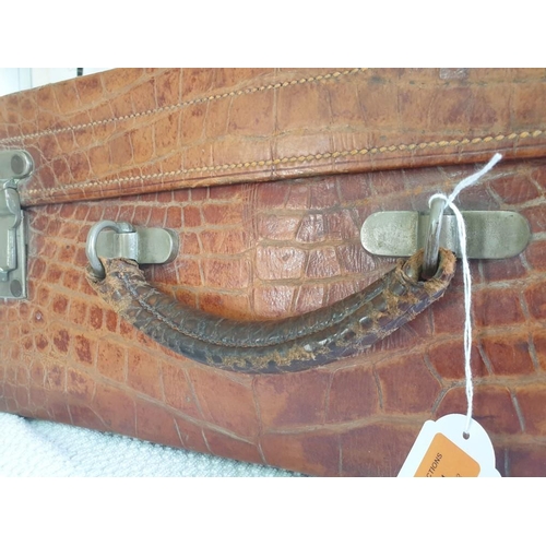 610 - Vintage Crocodile Skin Suitcase, with Original Key, (Approx. 56 x 40 x 21cm)