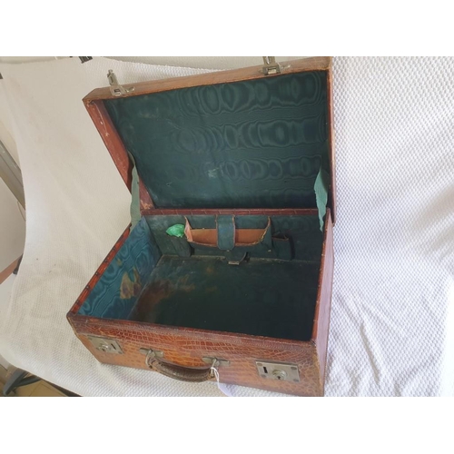 610 - Vintage Crocodile Skin Suitcase, with Original Key, (Approx. 56 x 40 x 21cm)