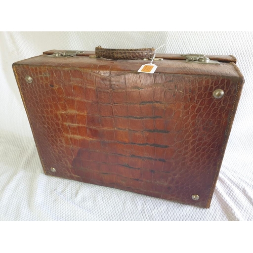 610 - Vintage Crocodile Skin Suitcase, with Original Key, (Approx. 56 x 40 x 21cm)