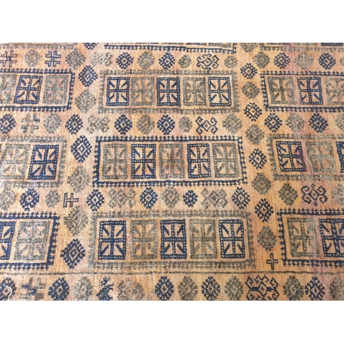 614 - Vintage Hand Woven Persian Balouchi Carpet; Wool Pile on Woollen Base, Pattern of 5 Rows of Oblongs ... 