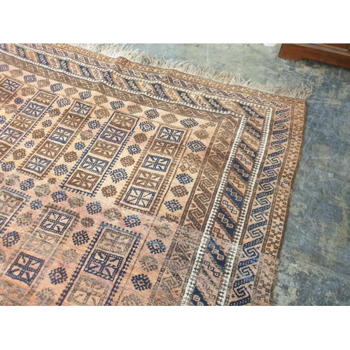 614 - Vintage Hand Woven Persian Balouchi Carpet; Wool Pile on Woollen Base, Pattern of 5 Rows of Oblongs ... 