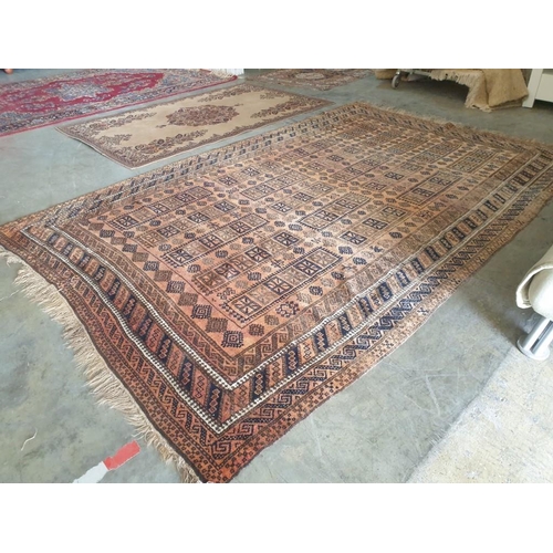 614 - Vintage Hand Woven Persian Balouchi Carpet; Wool Pile on Woollen Base, Pattern of 5 Rows of Oblongs ... 