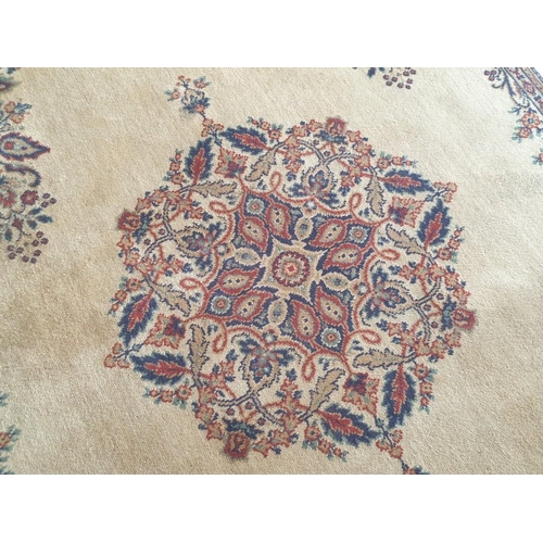 615 - Carpet by Blackwood Morton & Sons, Kilmarnock Scotland, with Beige Colour, Large Medallion in Blues ... 