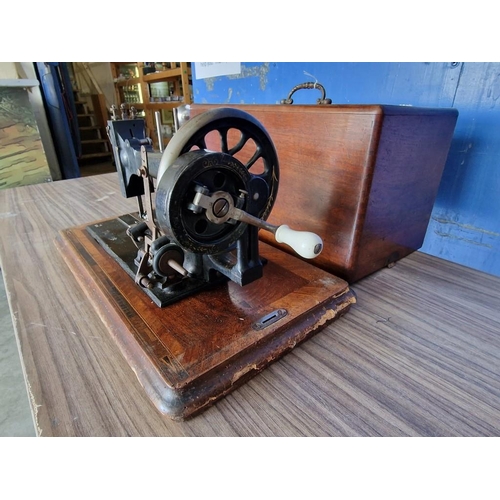 617 - Antique Frister & Rossmann Cast Iron Sewing Machine, Hand Wind, in Wooden Case